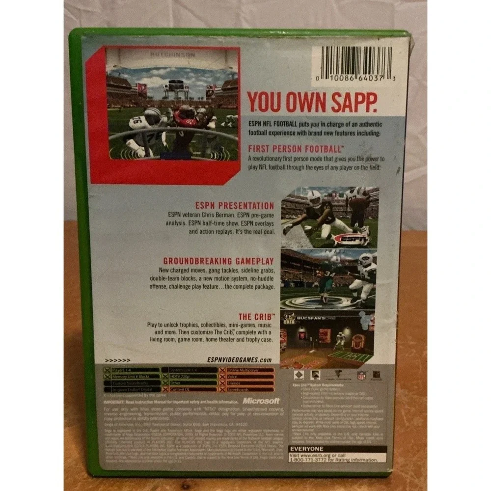 ESPN NFL Football Original XBOX 2K4 SEGA Sports 2003 Game Instruction Booklet